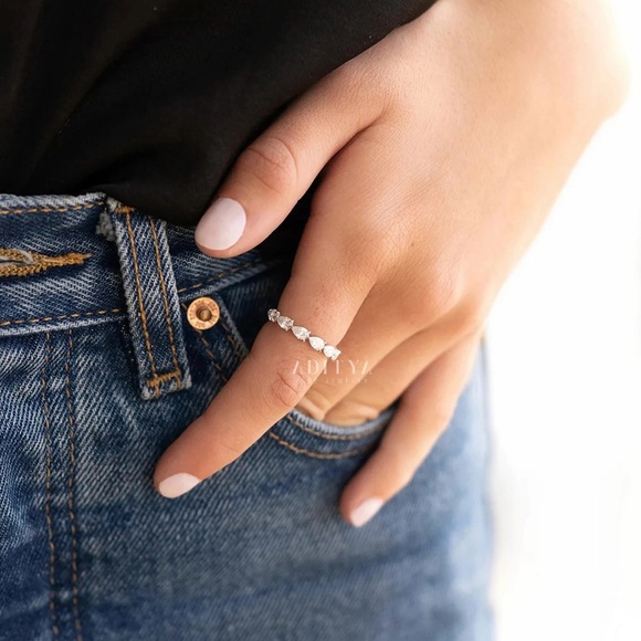 Pear Cut Moissanite Half Eternity Band - Picture 7 of 9